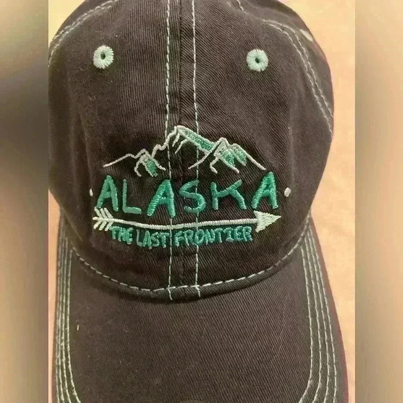 Navy & teal embroidered Alaska Last Frontier baseball cap adjustable belt Unisex - Picture 2 of 7